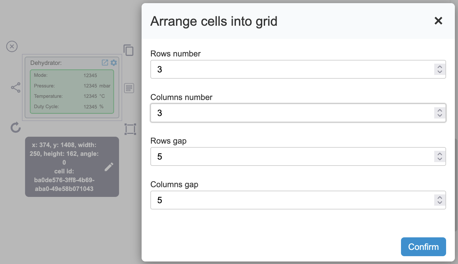 Arrange cells into grid option in Monica