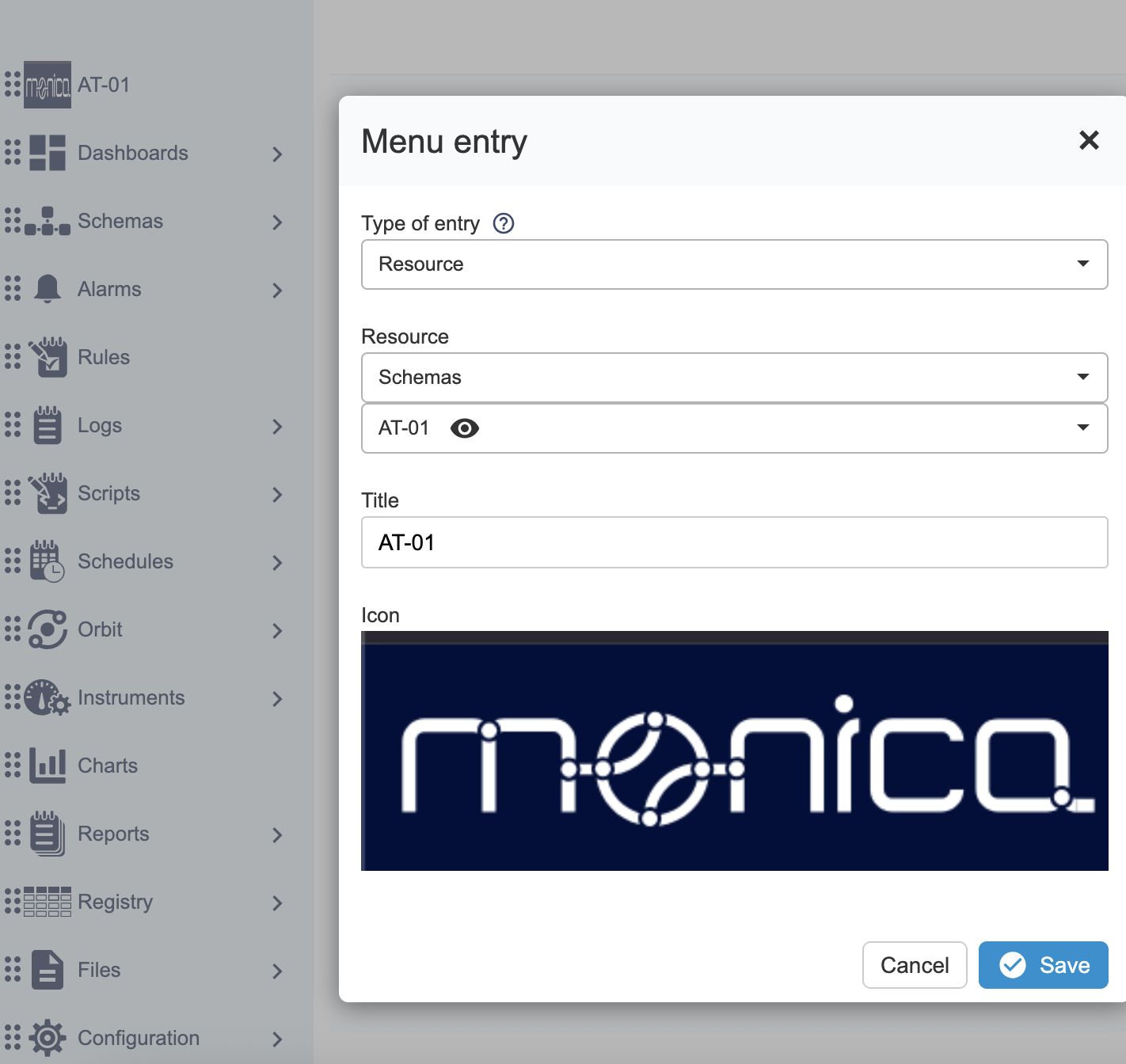 Menu management in Monica